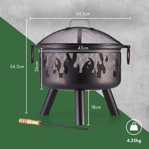 VonHaus Portable Fire Pit – Black Bronzed Steel, Mesh Guard & Poker
