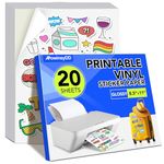 20 PCS Printer Paper Printable Vinyl Sticker Paper for Inkjet Printer & Laser Printer,Standard Letter Size 8.5"x11",Waterproof Sticker Paper Dries Quickly Vivid Colors,Matte White