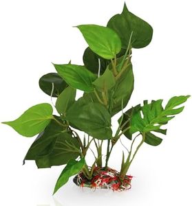 SunGrow Plastic Leaf Plant, Heavy-Duty Ceramic Base, Hiding Spot for Fish, Betta, Angelfish, Gold Fish, Frog, Python, Reptiles, Amphibians (10 Inches, 1, Count)