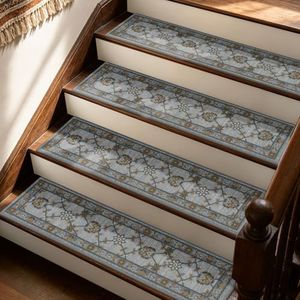 JSEI Stair Treads, 15 Pack 8" X 30", Dusty Blue/Mustard Gold