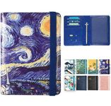 DMLuna Passport Holder, Premium PU Leather Travel Passport Wallet RFID Blocking Passport Cover Case Travel Documents Organizer with Pen Holder, for Women and Men, Starry Night