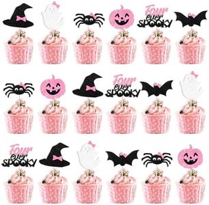 Kreatwow Halloween 4th Birthday Decorations 36 Pcs Four Ever Spooky Cupcake Toppers Four Ever Spooky Birthday Pink Black Ghost Pumpkin Cupcake Toppers Halloween Theme Spooky Little Boo Birthday Girl