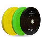 LEEWAY Color Rubber Bumper Plates 2.0, (60kg combo)| Olympic Weightlifting Gym Rubber Bumper Weight Plates| Olympic Barbell Weight Plate| Standard 2inch/50mm Weight Plate (60kg Set(5X2+10X2+15X2))