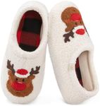 HomeTop Women's Fuzzy Curly Fur Memory Foam Loafer Slippers Bedroom House Shoes with Polar Fleece Lining (11-12 US,Xmas Reindeer)