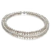 Julienne White 6-7mm Double Strand A Quality Freshwater 925 Sterling Silver Cultured Pearl Necklace-36 in Opera length