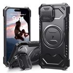 ALAFLY for iPhone 16 Pro Max Case with Camera Cover Kickstand [Compatible With MagSafe], Build-In Magnet Shockproof Protective Case, Heavy Duty Military Grade Protection, Black