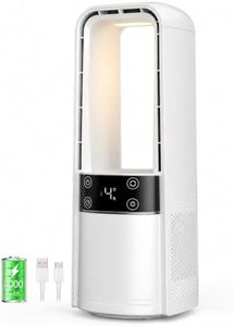 Desk Fan Bladeless, 120° Oscillating Fan Rechargeable, Quiet Fan with Night Light, Smart LED Touch Control, 4 Speed & 9H Timer, Small Table Fan, Auto Display Off, Ideal for Home, Office, Study Room