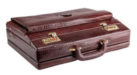 BRAND LEATHER Luxury Combination Lock Genuine Leather Expandable Business Cum Office Briefcase (CROCO BROWN)