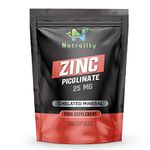 Nutrality Zinc Picolinate 25mg | High Absorption Immune System Booster, Allergen-Free Zinc Supplement | Vegan | 240 Capsules