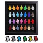 Tapeera Black Wooden Minifigure Display Case - Memorabilia Display Case for Figures - 11 x 11 Inch Shadow Box Frame - Wall and Table Top With Dust Protection - Up To 28 Figures (Black, 3cm Depth)