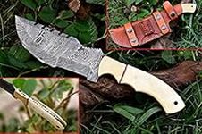 Nooraki - 11-inch | Fire Pattern Custom Handmade Damascus Tracker Knife with Camel Bone Handle Hunting knife, Camping knife, Bushcraft Knife, Survival Knife, Full Tang With Sheath #333