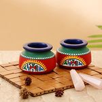 Craftbell Terracotta Toothpick Holder Set Of 2 Warli Handpainted Red - Toothpick dispenser, Toothpick stand, Toothpick box, Table decor, Kitchen Accessories, Dinning Table Accessories, Table Top For Home Decor And Gift / Christmas Gift / New Year Gift / Birthday Gift