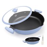 Bobikuke 14 Inch Nonstick Frying Pan Skillet with lid, 2-in-1 Large Deep Frying Pan, Non Stick Saute Pan with Cover, Induction Cookware, Non Toxic Cooking Pan with Helper Handle, Blue