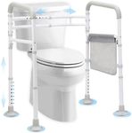 Stand Alone Toilet Safety Rail - Adjustable Detachable Medical Toilet Safety Frame for Elderly, Heavy Duty Toilet Handles for Elderly and Handicap Toilet Seat Handles with Storage Bag