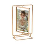 Lyeasw Rotating Picture Frame for 3.5x5 Picture, Gold Metal Standing Double Sided 3.5x5 Floating Picture Frame for Vertical Table Display, Single