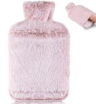 Hot Water Bottle with Hand Pocket Cover, 2L Leakproof Hot Water Bag with Luxury Cosy Faux Fur Cover for Neck, Shoulder Pain and Hand Feet Warmer, Gift Ideal for Women, Parents, Children