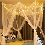 Obrecis White Bed Canopy with Light