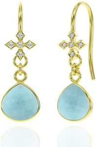 Aquamarine Earrings for Women in Heart Dangle Drop Shape - 18K Gold Vermeil, Certified 925 Sterling Silver Earring - Hypoallergenic Gold Jewelry for Women, Mothers Day Gifts, Birthday Gifts for Women