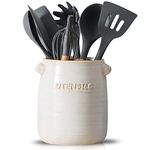 BETTWILL Kitchen Utensil Holder for Countertop,Ceramic Utensil Holder ,Large Utensil Crock Organizer with Cork Mat ,Large Stable Utensil Crock,Farmhouse Cooking Utensil Holder, ThanksgivingDay Gift