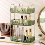 Bingobang Makeup Organiser, Spinning 3 Tiers Perfume Organiser, Skincare Cosmetic Organizer, Dressing Table Organiser for Lipsticks,Jewelery, Brush, Vanity Desk, Bedroom (Green, 3 Tiers)