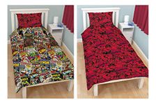 OFFICIAL Marvel Comics Hero 'Avengers' Reversible Rotary Single Bed Duvet Quilt Cover Set Children Reversible Single Bed Set Duvet Pillowcase Set (MCC1)