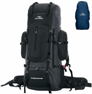 TRAWOC EXPEDITION 80L Travel Backpack Camping Hiking Rucksack Trekking Bag for Men & Women with Water Proof Rain Cover/Shoe Compartment BHK001 Black