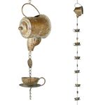 Jemeni Teapot w/Teacups Rain Chains, 8.5Ft Length Replacement Downspout for Gutters, Copper Patina Finish……