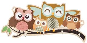 Amazon Brand - Solimo Wooden Owl Family Key Stand for Wall | 5 Hooks