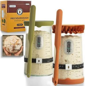 CULINATURE Pro Sourdough Fermentation Kit - 39oz 2pcs Wide Mouth Glass Jar with Marked Tracker, Thermometer, Bread Scraper, Cookbook & Cloth Cover - Sage/Terracotta