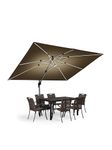 PURPLE LEAF 9' X 12' Double Top Deluxe Solar Powered LED Rectangle Patio Umbrella, Offset Hanging Umbrella And Outdoor Market Umbrella, Beige