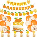 Orange Birthday Party Decoration Set with Orange Happy Birthday Banner Orange Cake Toppers, Tangerine Balloons for Little Cutie Baby Shower Girls First Birthday Party Decor Fruit Themed Party Supplies