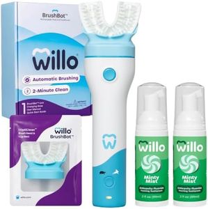Willo BrushBot Kids U-Shaped Toothbrush Starter Kit - Automatic Toothbrush for Kids, 2 Minute Timer, App Connectivity, Soft Bristles, Rechargeable, Plaque Removal - Large Mint Dye-Free