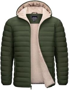 Cotrasen Mens Puffer Jacket Mid-Weight Water Resistant Fleece Sherpa Lined Hooded Winter Coats Outwear Army Green S