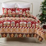 Greenland Home Gingerbread Lane Novelty Holiday Reversible Quilt Set, 2-Piece Twin/XL