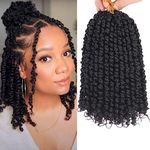 Leeven 8 Inch Passion Twist Crochet Hair Natural Black Pre Twisted Water Wave Crochet Hair 8 Packs Pre-looped Crochet Braiding Hair Extensions 1B#