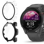 Forerunner 255 Case, Lamshawca Hard PC Case with Tempered Glass Screen Protector Compatible with Garmin Forerunner 255/255S Smartwatch (255-46mm case, Black+Clear)