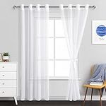 JIUZHEN White Sheer Curtains 84 Inches Long - Grommet Semi Transparent Window Drapes for Bedroom Living Room, Set of 2 Panels with Tiebacks, W52 x L84