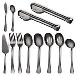 Black Serving Utensils,12 Pcs Stainless Steel Serving Utensil with Serving Spoon,Slotted Spoons,Serving Forks,Soup Ladle,Serving Tongs,Pie Server,Butter Knife Serving Utensils Set for Parties,Buffet