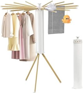 ASBEFORE Tripod Clothes Drying Rack - Laundry Racks for Drying Clothes Space Saving Portable Clothes Drying Rack Folding Octopus Drying Rack Clothing Collapsible Indoor Hanging Compact (Wood Color)