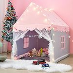 Large Kids Play Tent Imaginative Game Pink Castle Play Princess Tent Indoor and Outdoor Playhouse Foldable Toddler Tent Girls Boys Gift with Pom Pom