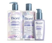 Bioré Hydrate & Glow Cleanser, Toner and Moisturizer Trio, for Dry, Sensitive Skin, infused with Prebiotics, and Coconut Water|Dermatologist Tested, Cruelty Free and Fragrance Free (200, 235 & 100mL)