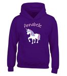 Girls Personalised Unicorn Hoody Childrens Kids Boys Hoodie Sweatshirt, Purple/Baby Pink Text, 1-2 Years