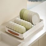 House of Quirk Pull Out Cabinet Organizer Fixed with Adhesive Nano Film, Slide Out Dish Drying Rack for Kitchen Cabinets, Pull Out Drawer 12 Bowl with 7 Plate Dish Rack