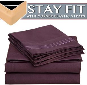 Clara Clark 1800 Series Bed Sheet Sets - Stay fit on Mattress with Elastic Straps at Corners - Twin (Single), Purple Eggplant (75”x39” Fits XL)