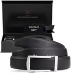 Nordform Men's Belt Without Holes Leather Belt Ratchet Automatic Buckle Men – Size Adjusted – Handmade – Scandinavian Quality, Matte black, 135 cm