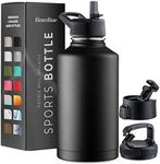 FineDine Insulated Water Bottles with Straw - 64 Oz Stainless Steel Metal Water Bottle W/ 3 Lids - Reusable for Travel, Camping, Bike, Sports - Inky Raven Black