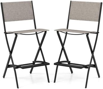 COSTWAY Outdoor Patio Bar Chair Set of 2, Folding Bar Height Stool with Metal Frame & Footrest, Patio Bar Stool for Balcony, Garden & Poolside (2, Coffee)