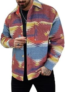 PLEPAN Mens Jackets Long Sleeve Overshirt Button Down Wool Blend Thick Southwestern Jacket Casual with Pocket Brick L