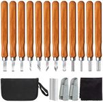 12 pcs Wood Carving Knives Tools Kit,Whittling Knife Set Pumpkin Carving Kit Woodworking Arts Crafts Clay Woodwork Beginners DIY Kit with Canvas Bag/Whetstone/Finger Protector/Wiping Cloth