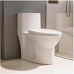 MEJE #1001A - Elongated One Piece Toilet for Small Bathroom, Dual Flush,Soft Close Seat Cover, Comfort Seat Height, White